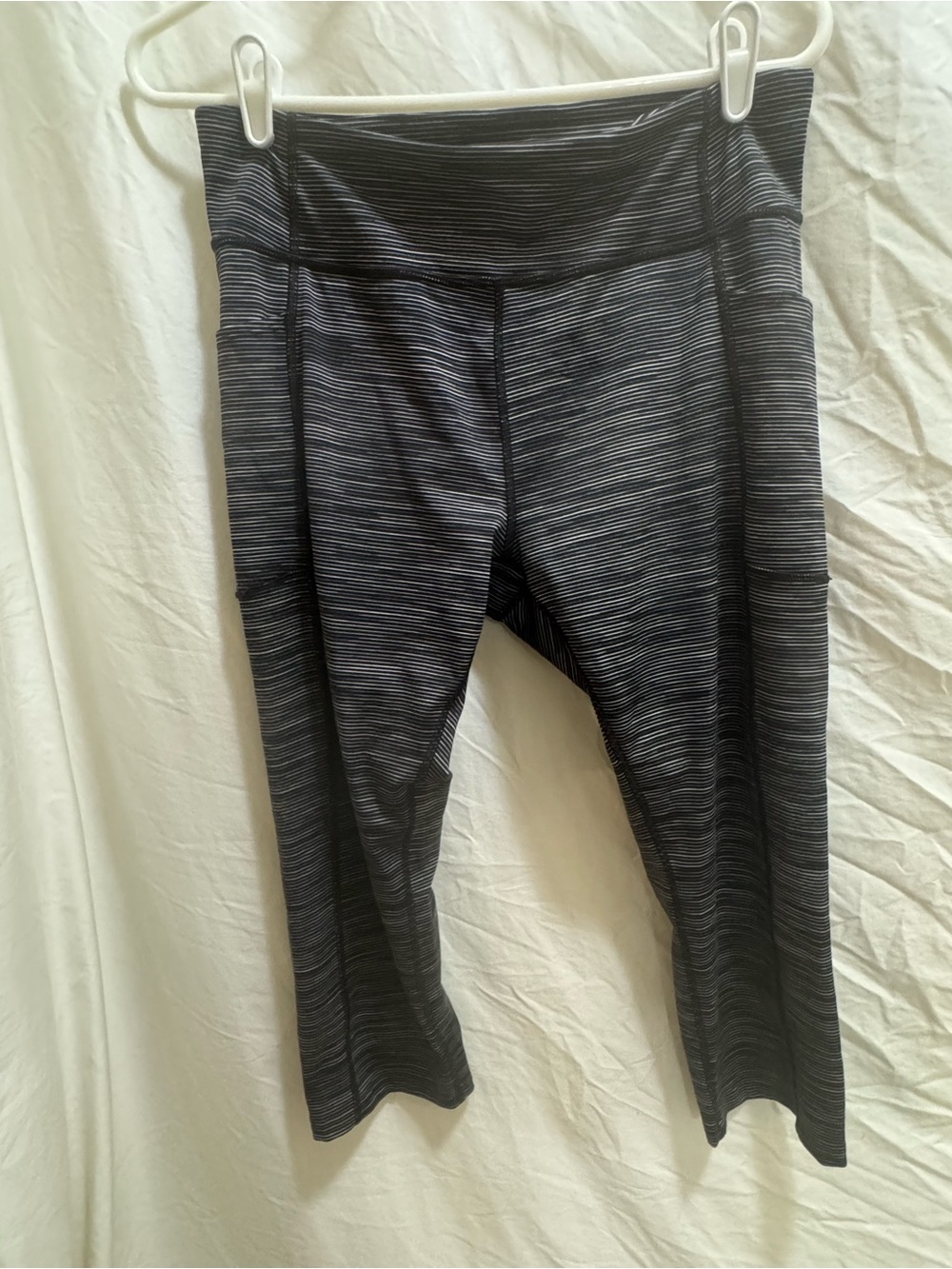 High-Rise Black Striped Athletic Capri Pants